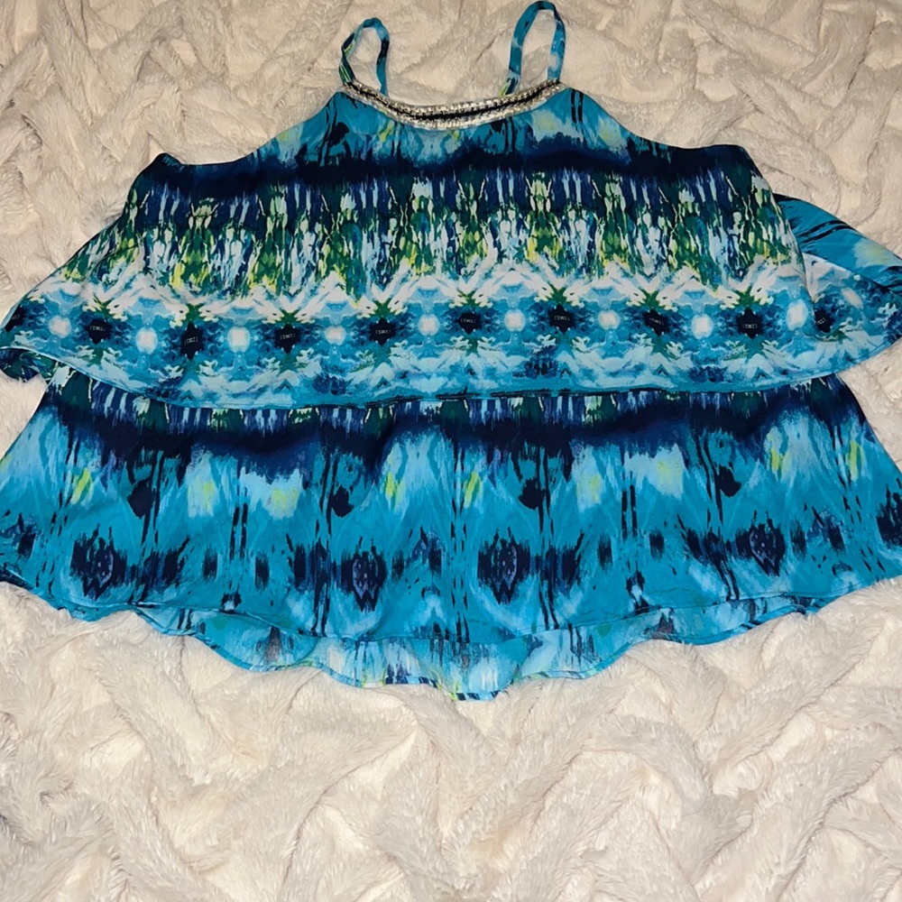 IZ BYER layered beaded tank top